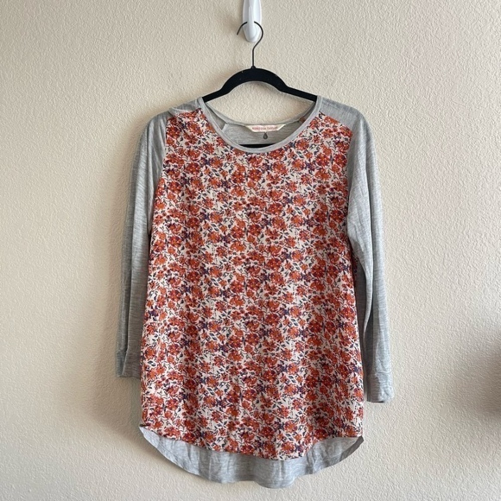 Rebecca Taylor Silk Floral Long Sleeve Knit Blouse Relaxed Womens Size 6